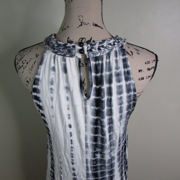 Antibes Blanc Sleeveless Blouse M Black White Tye Dye - Picture 8 of 11